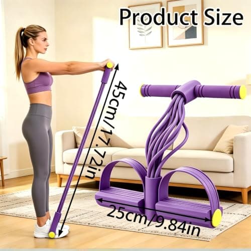 10-Tube Pedal Resistance Band with Handle - Heavy Sit Up Pull Rope for Full Body Workout, Home Gym Training, Yoga, and Pilates | Foot Exercise Bands Resistance Bands for Women (Purple) — view 3