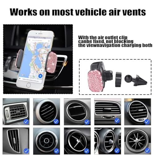 CGEAMDY Universal Bling Car Cell Phone Holder, 360°Adjustable Rhinestone Phone Mount with One More Air Vent Base, Crystal Car Interior Decoration, for Windshield, Dashboard and Air Vent (Pink) — view 3