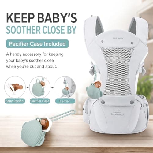 Bebamour Baby Carrier with Hip Seat, 6 Carrying Positions, Newborn to Toddler Baby Carrier 0-36 Months, Adjustable Waist & Padded Shoulder Straps, Head Hood, Pacifier Case & Teething Pads (Mesh Gold) — view 6