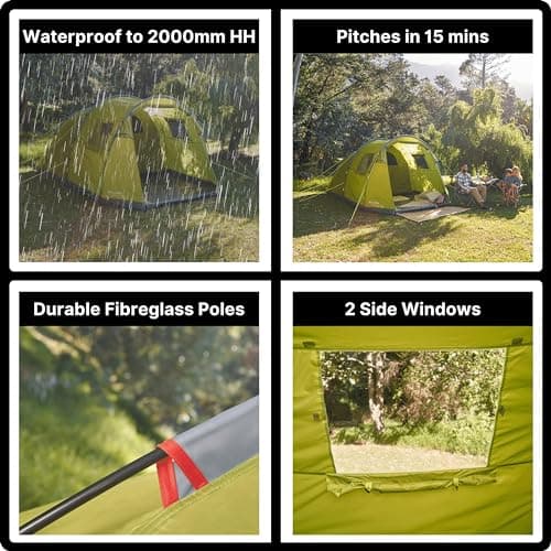 Eurohike Sendero 4 Man Tent with Porch & Spacious Living Area, 4 Person, Waterproof, Easy to Pitch, Tunnel Design, Ideal for Family Camping Trips & Festivals, 2000mm HH — view 4