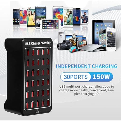 150W USB Charger Station, 30 Ports Desktop Smart Charger — view 2