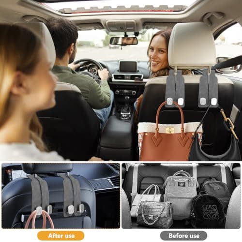 ANBEEISS 4 Pack 360° Swivel Car Headrest Hooks, Dual Hook — view 6