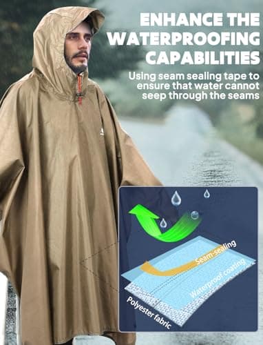ANYOO Waterproof Rain Poncho Adult Reusable with Sleeves & Reflective Tape — view 6