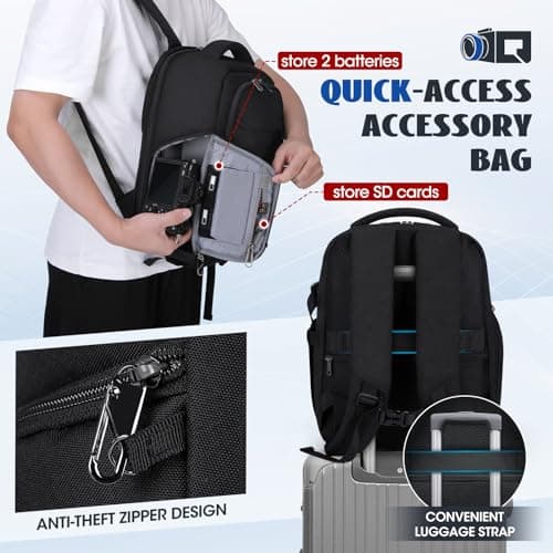 RAINSMORE Camera Bags for Photographers Camera Backpack with 14 inch Laptop Compartment Professional DSLR SLR Camera Bag Raincover Men Women for Canon Nikon Sony Black — view 5