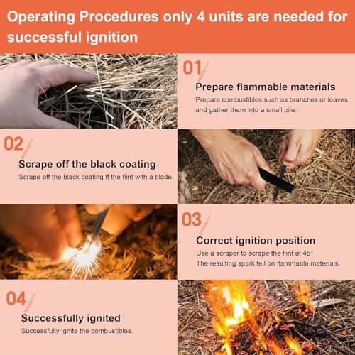 2 Pcs Flint Fire Starter Kit, Survival Fire Steel Premium Ferro Rod with 10 Pcs Fire Starter Hemp Rope, Including Whistle, Compass, Scraper with Scale for Camping Hiking Outdoor (Black) — view 4