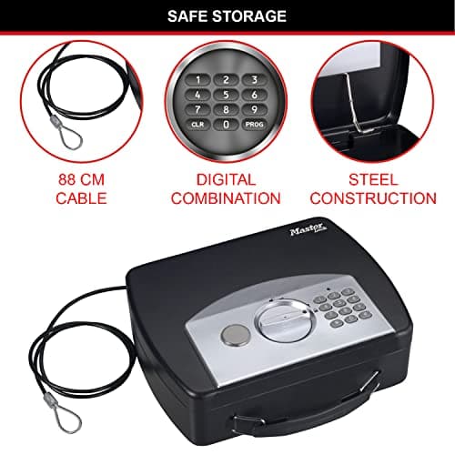 Master Lock P008EML Compact Portable Safe (Combination with Cable), Black/Grey — view 5