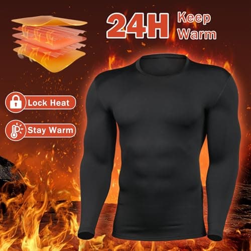 HYCOPROT Men's Thermal Long Sleeve Shirts Fleece Lined Base Layer Stretchy Breathable Compression Tops Sports Keep Warm Undershirt Winter Athletic Workout Top for Running Cycling Skiing (Black, S) — view 4