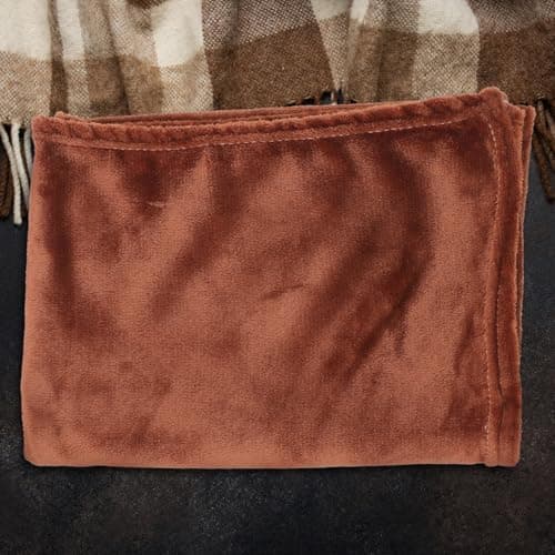 GATHINESS Warm Coral Fleece Throw Blanket for Travel and Shawl Use Coffee — view 6