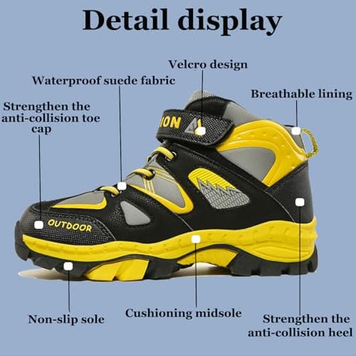 Unitysow Boys Trekking & Hiking Footwear Kids Walking Boots Waterproof Trainers Running Shoes Outdoor Camping Climbing Shoes Junior Sneakers,Yellow,6 UK — view 3