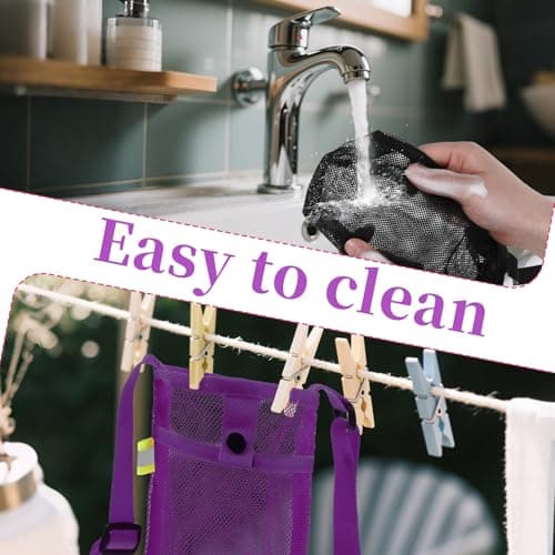 Aeaocvo 2 PCS Mesh Water Bottle Carrier with Shoulder Strap, Water Bottle Holder with Adjustable Strap Bottles Sling Bag for Hiking, Walking, Camping, Travel (Purple, Black) — view 3