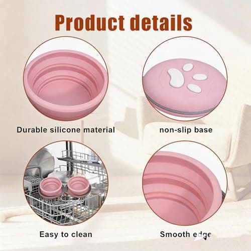 Collapsible Dog Bowls, 2-in-1 Silicone Pet Food and Water Bowl with Carabiner, Portable Double Compartment Dish for Travel, Camping, Hiking Puppy Essentials — view 3