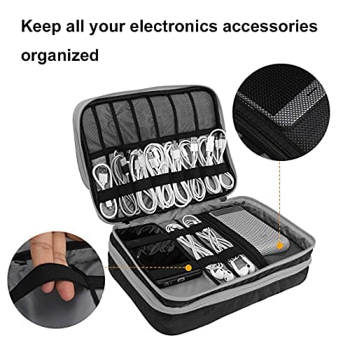 Gocokia Travel Cable Organizer Bag, 3 Layer X-Large Capacity Electronics Accessories Cord Storage Case Bag for Cables, SD Card,Chargers, Power Bank, Cellphone,Tablet(10.2")-Black — view 6