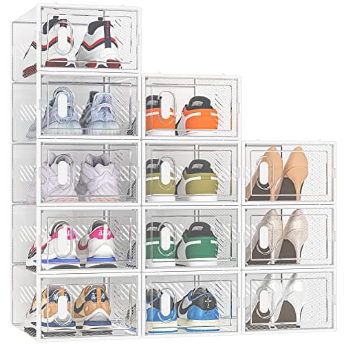 SIMPDIY Shoe Storage Box, 12 pcs Stackable Clear Shoe Boxes for UK 9.5