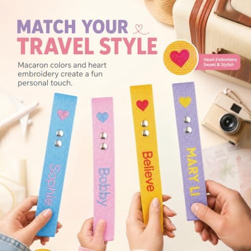 Personalised Embroidered Name Luggage Tag Strap, Macaron Colors