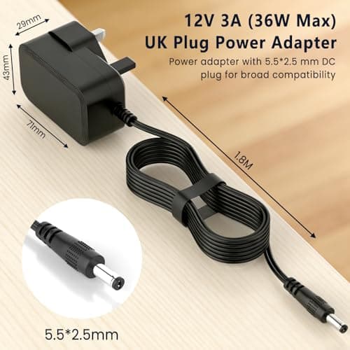 12V 3A Power Supply Adapter (36W Max), UK Plug AC/DC Mains Charger — view 3