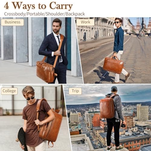 Stuery Faux Leather Messenger Bag for Men: 17.3 Inch Laptop Bag Briefcasen Convertible Backpack 3 in 1 Computer Handbags Work Bag Shoulder Crossbody Bags Office, Vintage Brown — view 2