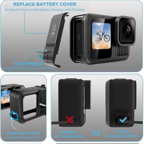 Accessories Kit for GoPro Hero 13 Black - Silicone Sleeve Rubber Protective Case for GoPro 13, Glass Screen Protectors, Battery Side Cover, Lens Caps, Lanyards, Full Protective Set for Go Pro Hero 13 — view 4