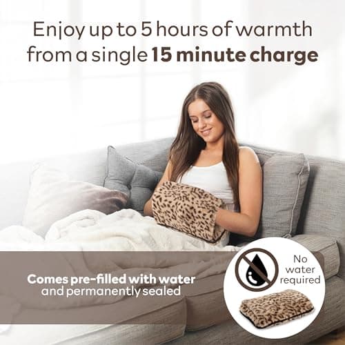 Carmen Rechargeable Hot Water Bottle, Hand Warmer, Automatic Temperature Control, Faux Fur Leopard Print – 350gsm,H x 17cm W x 24cm, C85043LPD — view 3