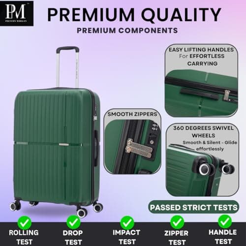 Medium Suitcase Unbreakable Hard Shell on 4 Dual Spinner Wheels Super Lightweight Hold Check in with Built-in TSA Lock | Green — view 3