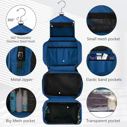 jiemei Hanging Toiletry Bag Waterproof, Travel Wash Bag for Men & Women with 4 Compartments, Foldable Compact Size, Super Durable Fabric — view 3