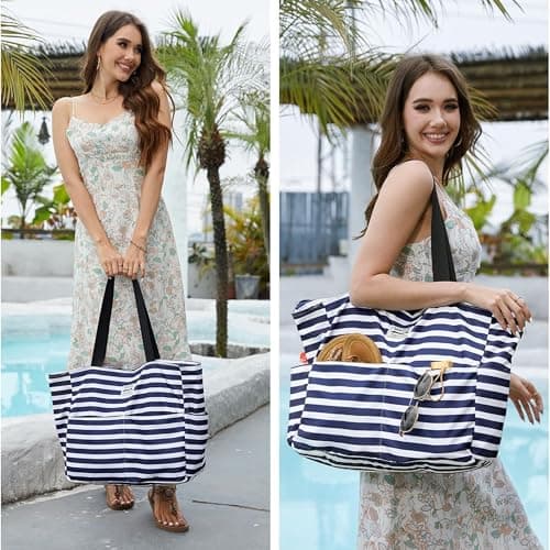 HOMESPON Large Waterproof Beach Bag for Women, Zippered Pool Tote — view 2