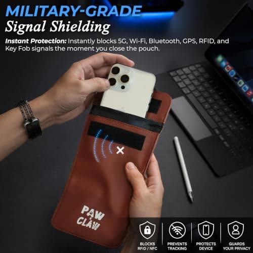 PAWxCLAW Leather Faraday Bag Signal Blocker for Phone & Key Fob - Brown — view 4