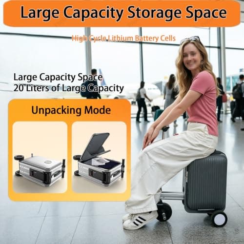 Pnpaea Rideable Suitcase,Electric Rideable Suitcase,Smart Electric Suitcase with USB Charging and TSA Lock,20L Carry-On Luggage,with Telescopic Handle,forBusiness Gifts Silver-Stripes — view 2