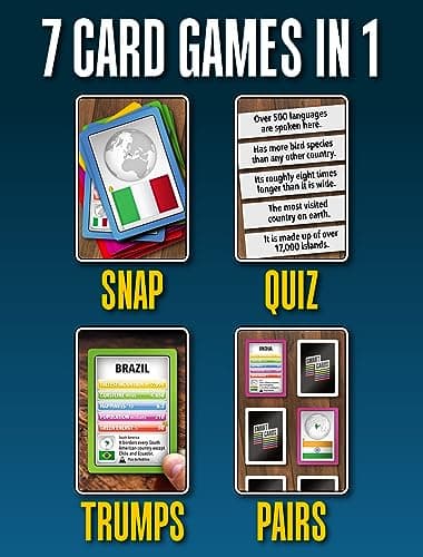 Smart Cards Countries, Gift, Stocking Filler, Travel Game, 7 games in 1, Pairs, Snap, Trumps, Rummy, Memory Quiz, Learn Facts, Age 5+, 1-8 Players — view 4