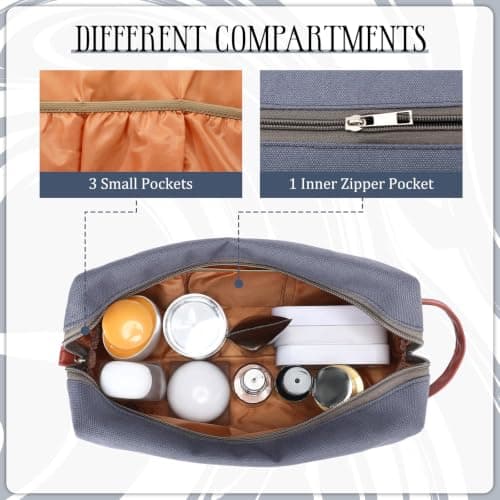 Hillban 8 Pcs Travel Toiletry Bags for Men Hanging Toiletry Bags Water Resistant Canvas Shaving Bag with Large Capacity Travel Accessories Bag for Women Men, Bathroom Shaving Kit Case(Grey) — view 3