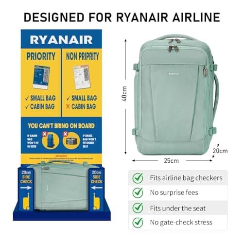 ECOHUB 20L Max Ryanair Cabin Bag 40x20x25 Underseat Backpack Carry on Bag Hand Luggage Backpack with USB Port Recycled PET Eco Friendly Rucksack for Women & Men, Light Green (Patented) — view 2