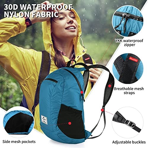 Naturehike Ultralight Foldable Waterproof Backpack by 30D Nylon Fabric Dry Bag for Hiking Camping Outdoor Travel Lake Blue — view 4