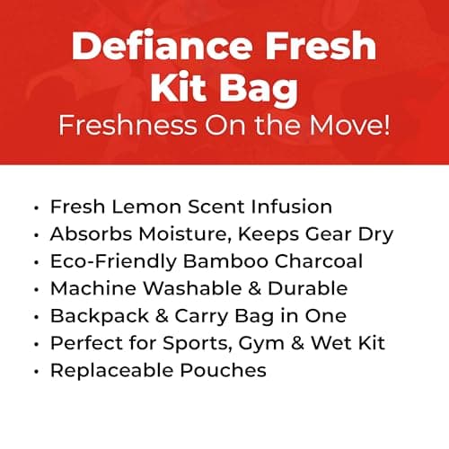 Defiance Fresh Deodorising Kit Bag – As Seen on Dragons' Den, Large 20L Capacity, Bamboo Charcoal Odour Eliminator, Fresh Lemon Scent, Moisture Control,Adjustable Backpack for Sports Gear,Gym Clothes — view 3