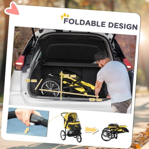PawHut Dog Pram for Medium Small Breeds w/Rubber Wheels, Yellow — view 6