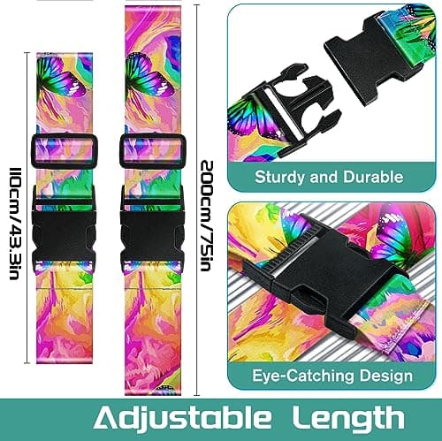 OffiEase Luggage Straps for Suitcases Travel Belt - Baggage Identifiers Suit Case Accessories with Buckle Nylon Adjustable Band Over Handle for Airport 2 pack Butterfly — view 2