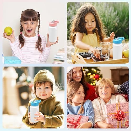 6 Pack Sublimation Tumblers for Kids, 420ml Sublimation Blank Water Bottles Bulk Vacuum Insulated Sports Bottle with Lid and Straw for DIY Memorial Party Gifts — view 6
