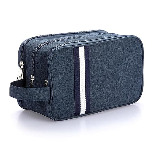 IGNPION Travel Toiletry Wash Bag Dry & Wet Separation Men Dopp Kit Bag Gym Shaving Organiser Bag with 3 Compartments (Dark Blue)