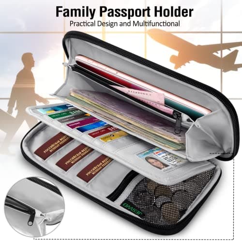LUROON Passport Holder Travel Wallet, Family Passport Wallet RFID Blocking Waterproof Travel Document Organiser for Cards ID Card Flight Tickets Money Coins Phone Keys — view 3