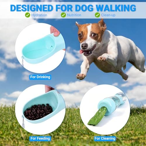 YINKIGI Portable Dog Water Bottle for Walking, 4-in-1 Pet Water Bottle Blue — view 4