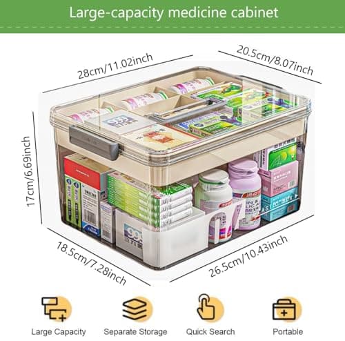 Sevitini Medicine Box, Medication Storage Box, 2-Layer Multi Grid Medicine Box, Large capacity, Medicine Container Box portable, for home,school,outdoor,office,travel — view 2