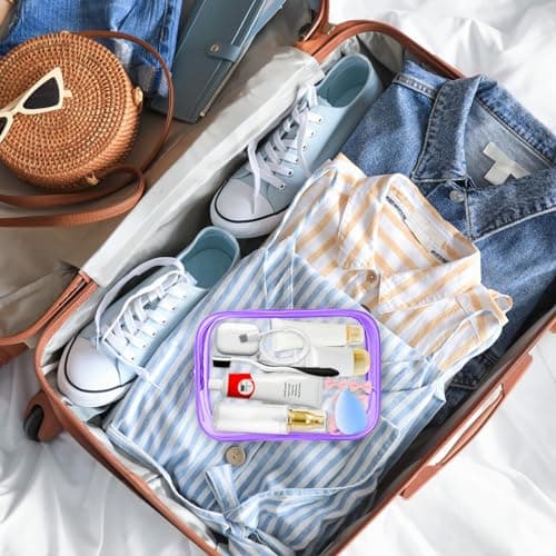 PLULON 2 Pack Clear Travel Toiletry Bag, TSA Approved Toiletry Bag Clear Makeup Bag Quart Size Portable Cosmetic Bags Carry on Travel Accessories Bag for Women Men - Purple — view 6