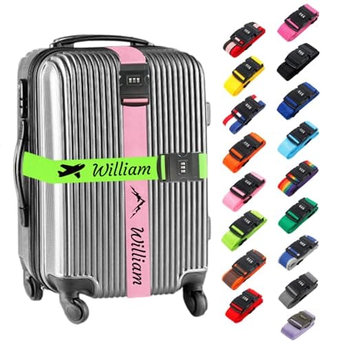 Personalised Luggage Strap with Lock, 4 Pcs Custom Suitcase Strap