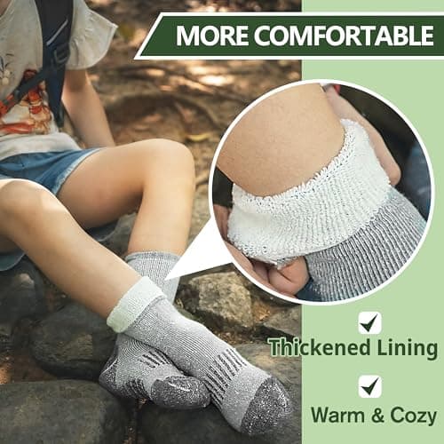 Sandsuced Kids Merino Wool Walking Socks Girls Boys Winter Thermal Warm Cosy Hiking Boot Thick Cushion Gift Stocking Fillers Socks 4 Pairs(Purle/Blue/Red/Grey,4-7 Years) — view 5
