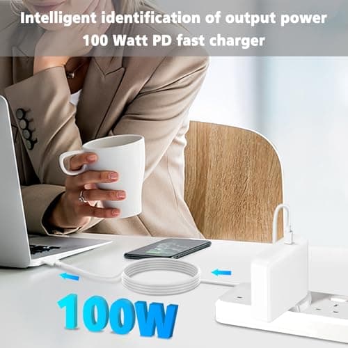 GBMGLRY 100W USB C Charger Fast Travel Adapter Compatible With MacBook Pro/Air,13,14,15,16 inch,i Pad, i Phone 14 Pro,and ALL USB C Type C Device — view 3