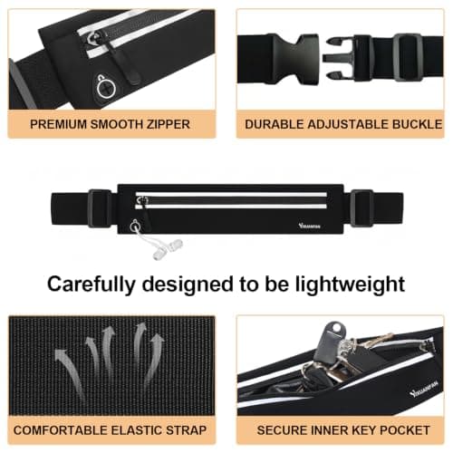 Running Belt for Men & Women, Slim Bum Bag & Running Phone Holder, No Bounce Waist Pack, Water Resistant Reflective Running Pouch, Adjustable Fitness Belt Fits All Smartphones — view 5