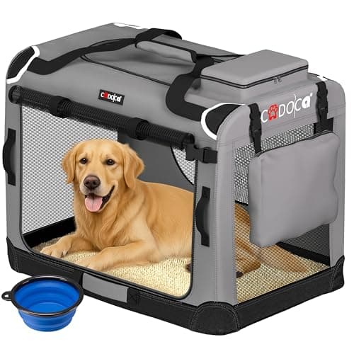 CADOCA Dog Crate Carrier, Car Foldable Travel Cage + Bowl, XXXL Grey