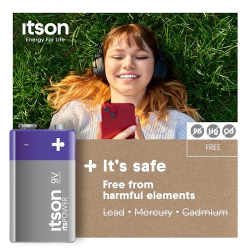 ITSON, 9V batteries, pack of 1, eco-friendly packaging of 95 Percentage recycled materials, for clocks, smoke-detctors, walkie-talkies, made in EU — view 5