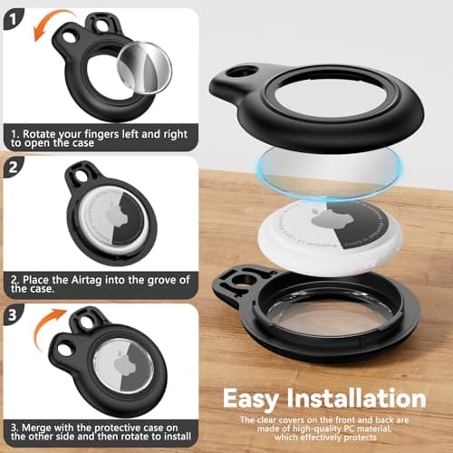 TNSNK for AirTag Holder Keyring, 4 Pack,2 Black+2 Navy Blue — view 6