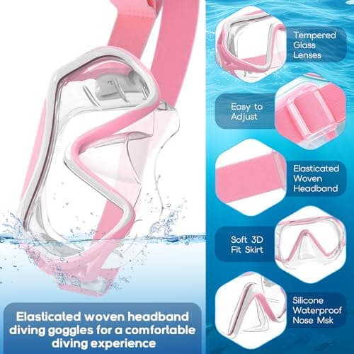 Findway Diving Mask with Elastic Fabric Strap, Snorkel Mask Adults with Nose Cover for Mens and Womens, Swimming Goggles with 180° Panoramic HD Tempered Glass Anti-fog Snorkelling Mask No Leak — view 4