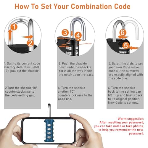 NAGE 4 Digit Combination Padlock, Coded Lock for Indoor (Peacock Blue) — view 6