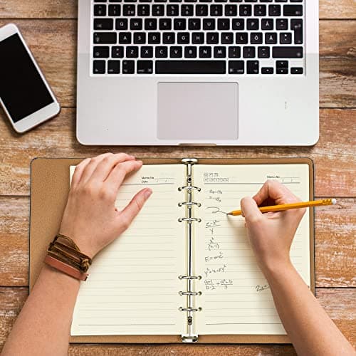 SIMDAO A5 Notebook, PU Leather Cover Notebook, 6 Holes Refillable Notebook, Hardcover Diary Notebook, Lined Notebook for Bussiness Travel Writing Office，100Pages/200Sheets — view 4